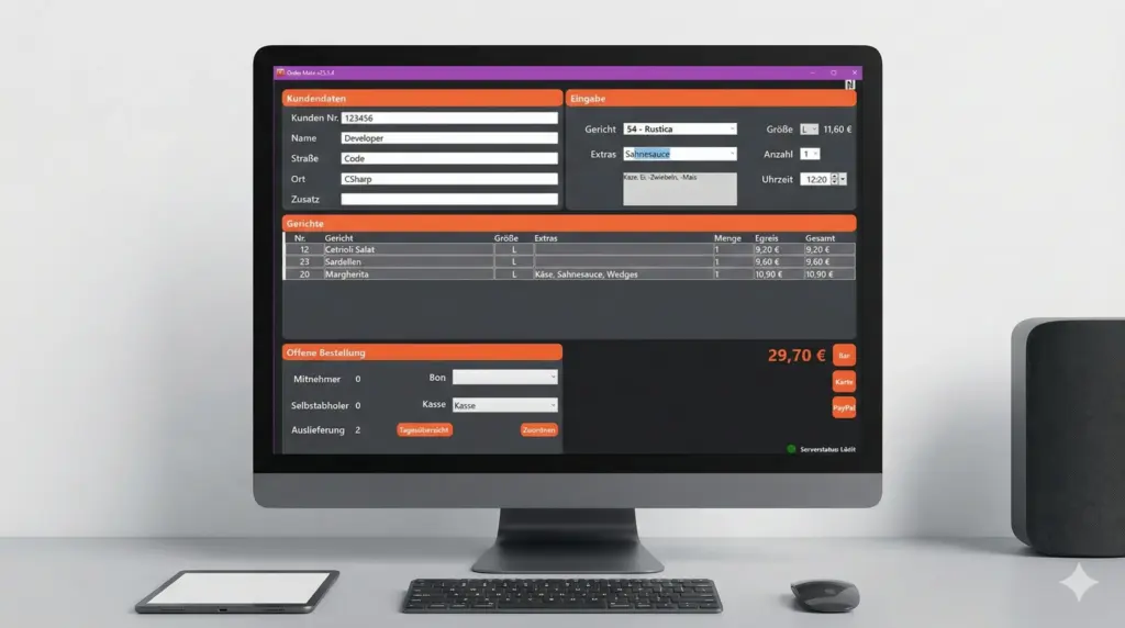 OrderMate, die individuell gebaute Bestell-Software, komplette Oberfläche