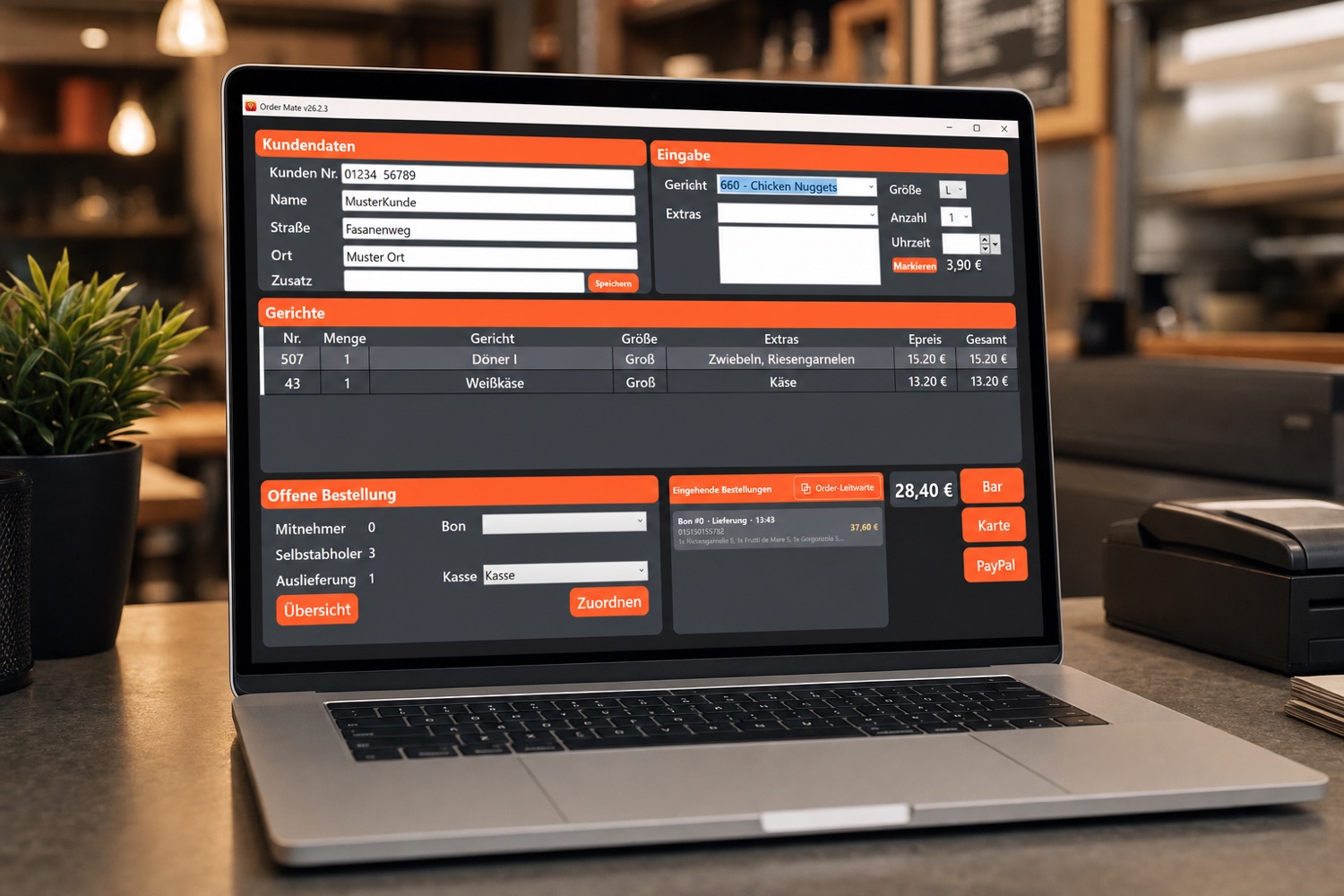 OrderMate, individuell gebaute Bestell-Software auf dem Laptop