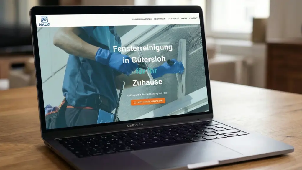 Malki Fensterreinigung auf einem Laptop